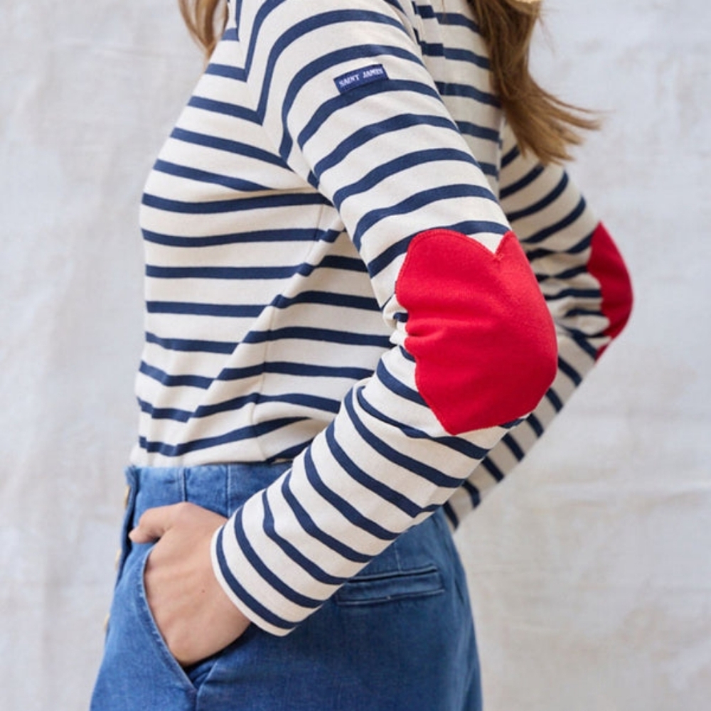 Saint James Mariniere Breton VAUJANY Top Heart Elbow Ecru NAVY